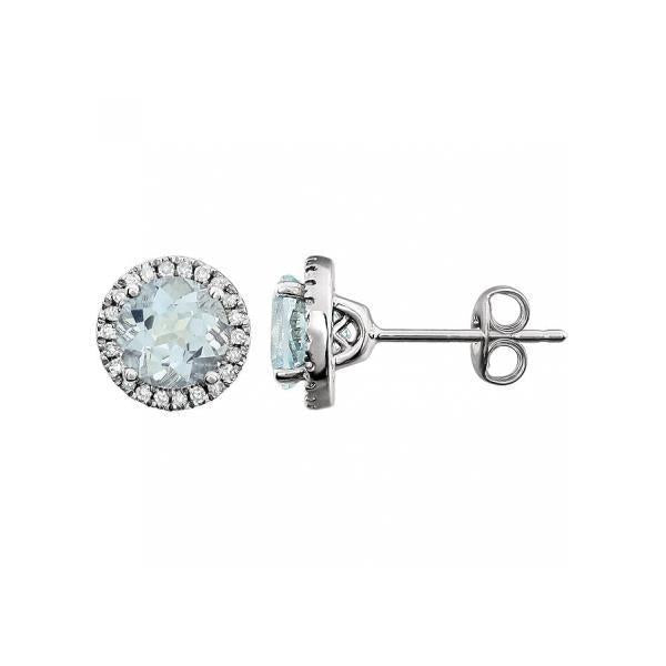 Studs Earrings 4.80 Carats Halo Round Cut Aquamarine And Diamonds - Gemstone Earring-harrychadent.ca
