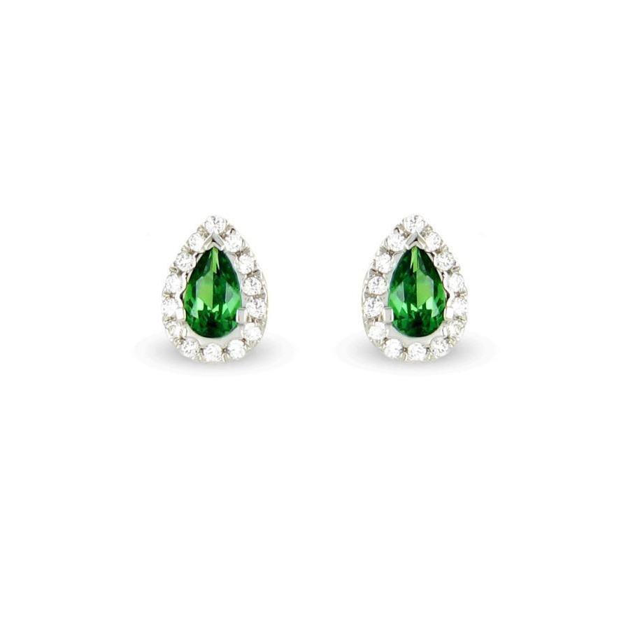 Studs Earrings Halo 14K White Green Emerald With Diamonds 5 Carats - Gemstone Earring-harrychadent.ca