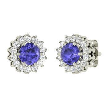 Studs Earrings Round Cut Tanzanite With Halo Diamonds 4.50 Carats - Gemstone Earring-harrychadent.ca
