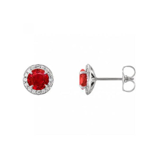 Studs Halo Earrings 14K White Red Ruby And Diamonds 4.30 Carats - Gemstone Earring-harrychadent.ca