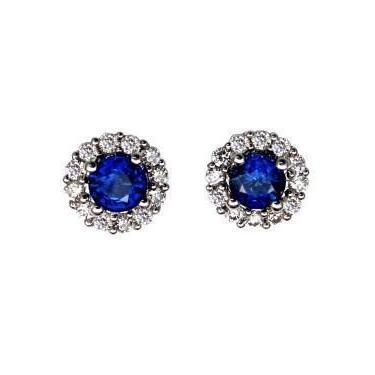 Studs Halo Earrings Ceylon Sapphire Diamonds 3.10 Ct. White Gold 14K - Gemstone Earring-harrychadent.ca