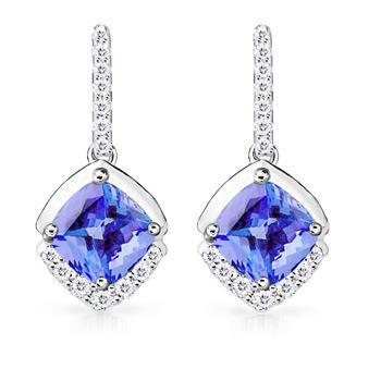 Tanzanite And Diamond Ladies Dangle Earrings 4.60 Ct White Gold 14K - Gemstone Earring-harrychadent.ca