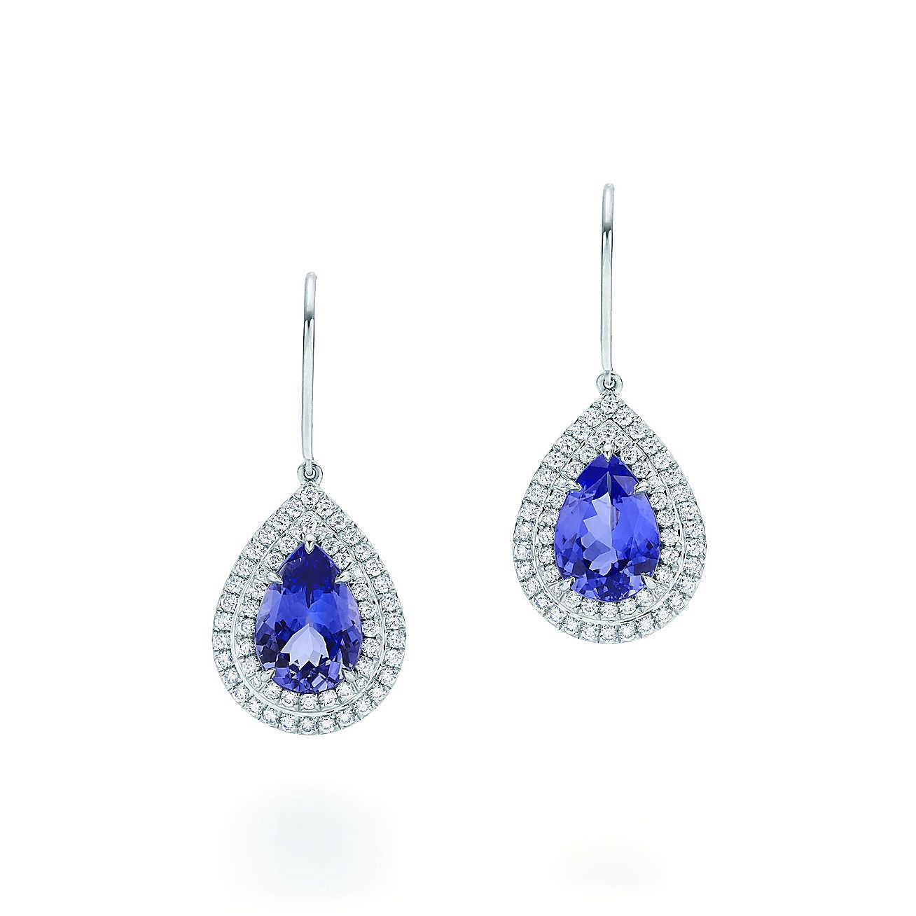 Tanzanite And Diamonds 6.16 Carats Lady Dangle Earrings 14K White Gold - Gemstone Earring-harrychadent.ca