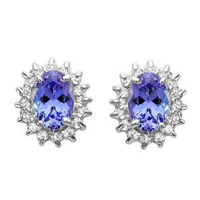 Tanzanite & Diamond Ladies Halo Stud Earrings  4.80 Ct. White Gold 14K - Gemstone Earring-harrychadent.ca