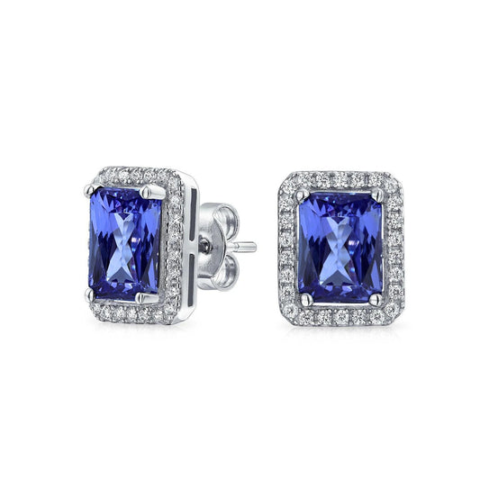 Tanzanite & Diamonds 4.02 Carats Pave Stud Earrings 14K White Gold - Gemstone Earring-harrychadent.ca