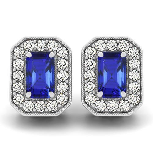 Tanzanite & Diamonds Halo Women Studs Earrings White Gold 6.70 Ct - Gemstone Earring-harrychadent.ca