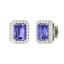 Tanzanite With Diamond 9 Carats Women Stud Pave Earrings