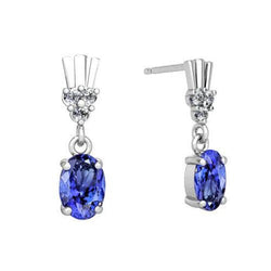Tanzanite With Natural Earth Mined Diamonds 4.90 Carats Dangle Earrings Gold 14K