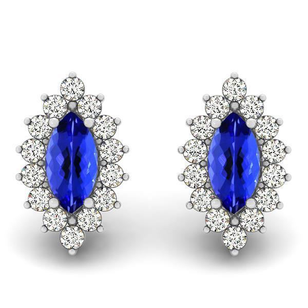 Tanzanite With Diamonds Stud Halo Earrings White Gold 14K 4.70 Ct. - Gemstone Earring-harrychadent.ca