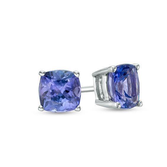 Tanzanite Women Studs Earrings 4 Carats Prong Set Gold White 14K - Gemstone Earring-harrychadent.ca