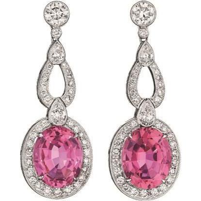 Tourmaline And Diamond Dangle Earring Solid White Gold 14K 18 Ct - Gemstone Earring-harrychadent.ca