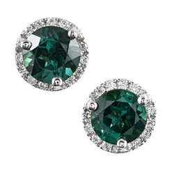 Tourmaline & Diamonds 14.50 Carats Stud Pave Earrings White Gold 14K