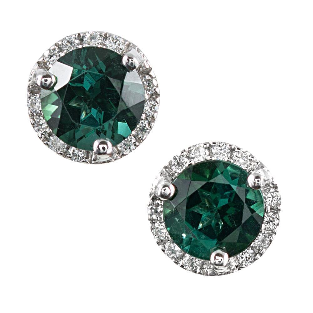 Tourmaline & Diamonds 14.50 Carats Stud Pave Earrings White Gold 14K - Gemstone Earring-harrychadent.ca