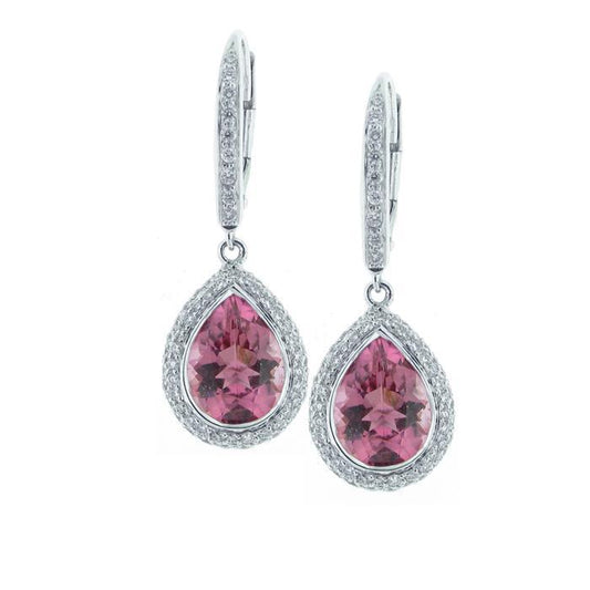 White Gold 14K 12.30 Carats Tourmaline Diamonds Dangle Earrings - Gemstone Earring-harrychadent.ca