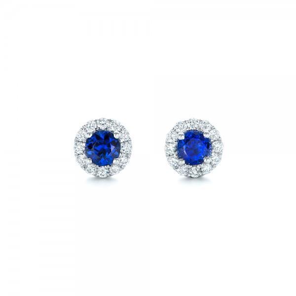White Gold 14K 3.24 Carats Sapphire And Diamonds Studs Earring New - Gemstone Earring-harrychadent.ca
