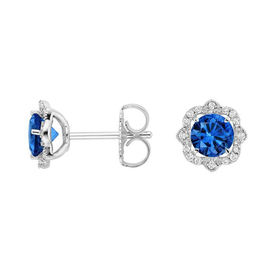 White Gold 14K 3.80 Carats Sri Lanka Sapphire Diamonds Studs Earring - Gemstone Earring-harrychadent.ca
