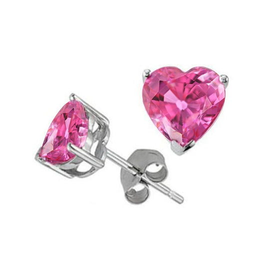 White Gold 14K 3 Ct Heart Shape Pink Sapphire Studs Earrings New - Gemstone Earring-harrychadent.ca