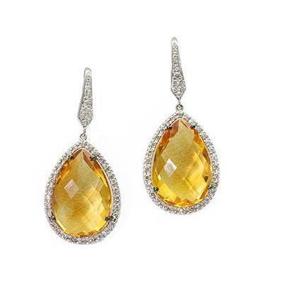 White Gold 14K 37.08 Ct Citrine With Diamonds Dangle Earrings New - Gemstone Earring-harrychadent.ca