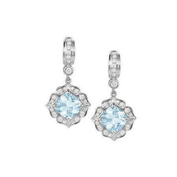 White Gold 14K 4.70 Ct Aquamarine With Natural Earth Mined Diamonds Dangle Earrings