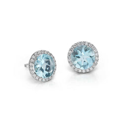 White Gold 14K 5.70 Ct Aquamarine With Diamond Studs Earring