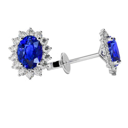 White Gold 14K 5.90 Carats Sapphire With Natural Earth Mined Diamonds Studs Earrings