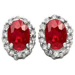 White Gold 14K 6.80 Ct Ruby With Natural Earth Mined Diamonds Studs Earrings
