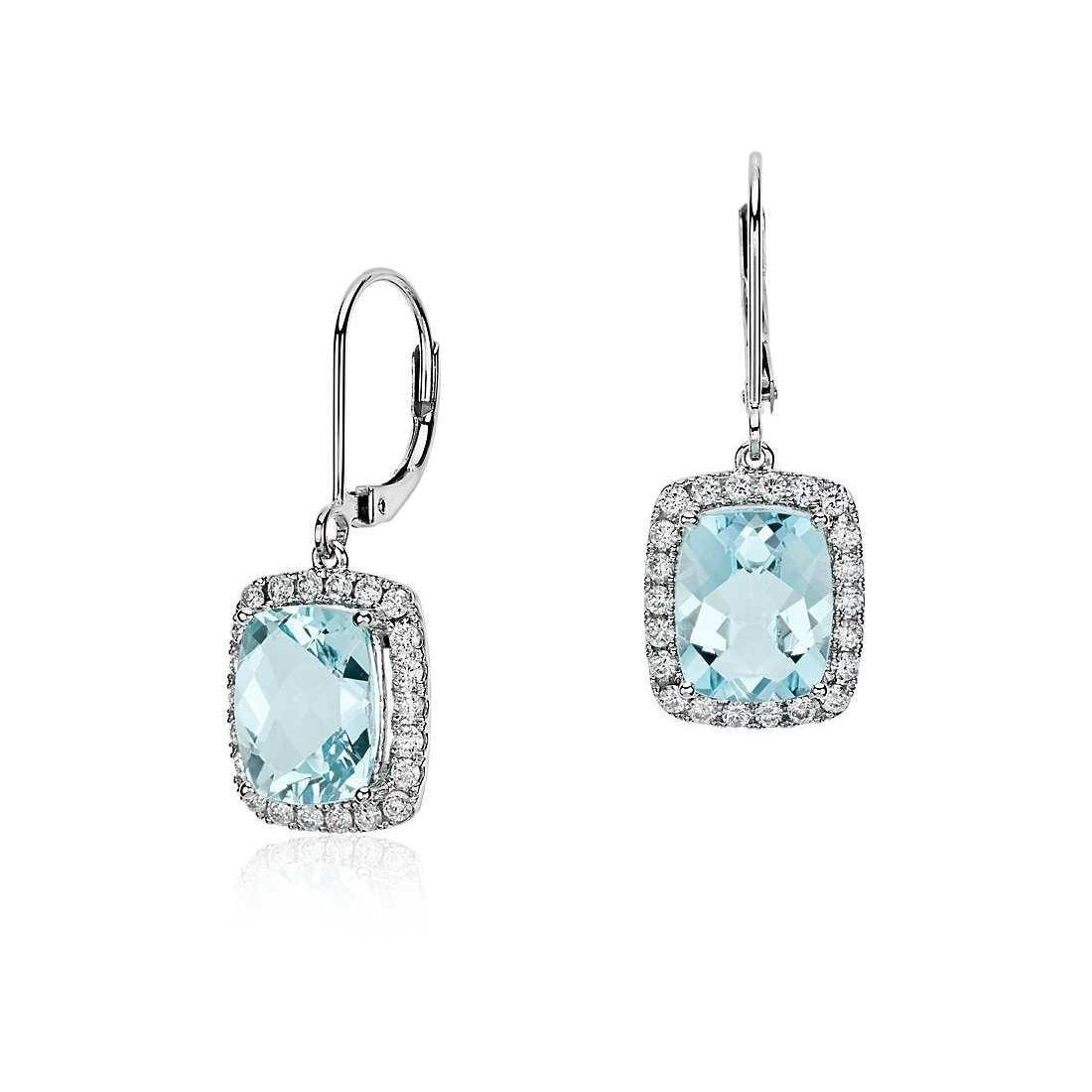 White Gold 14K Ladies Dangle Earrings 6 Ct Aquamarine And Diamonds - Gemstone Earring-harrychadent.ca