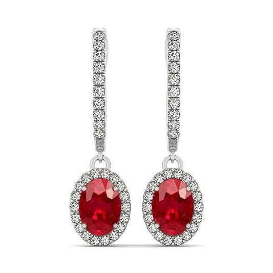 White Gold 14K Lady Dangle Earrings 4 Carats Ruby And Diamonds - Gemstone Earring-harrychadent.ca