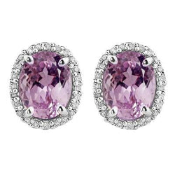 White Gold 14K Pink Kunzite & Diamond 35.10 Carats Stud Earrings New