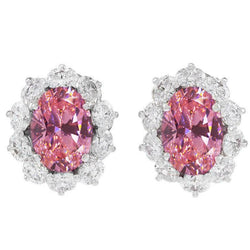 White Gold 14K Pink Oval Sapphire 6 Carats Diamond Studs Earrings