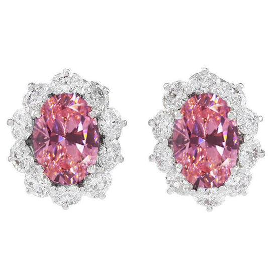 White Gold 14K Pink Oval Sapphire 6 Carats Diamond Studs Earrings - Gemstone Earring-harrychadent.ca