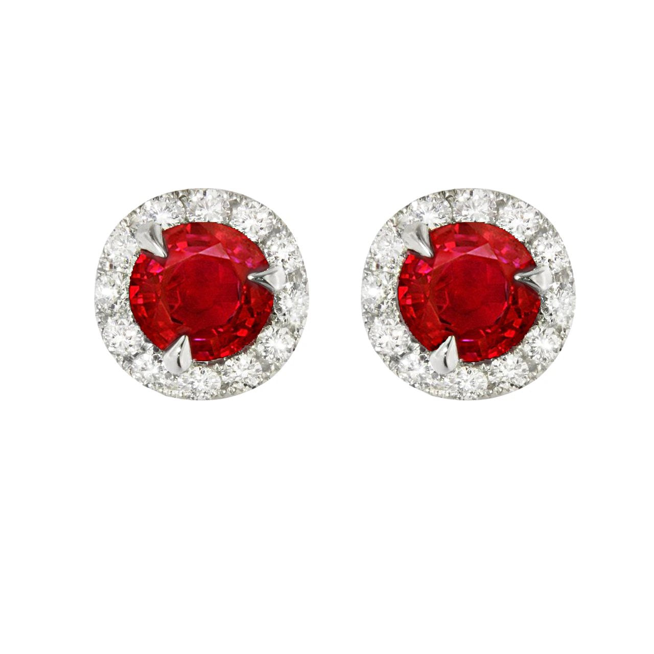 White Gold 14K Prong Set Ruby And Diamonds 5.40 Ct. Studs Earrings - Gemstone Earring-harrychadent.ca