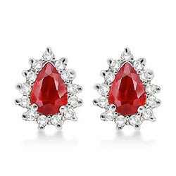 White Gold 14K Red Ruby And Natural Earth Mined Diamond Halo Stud Women Earring 5 Ct