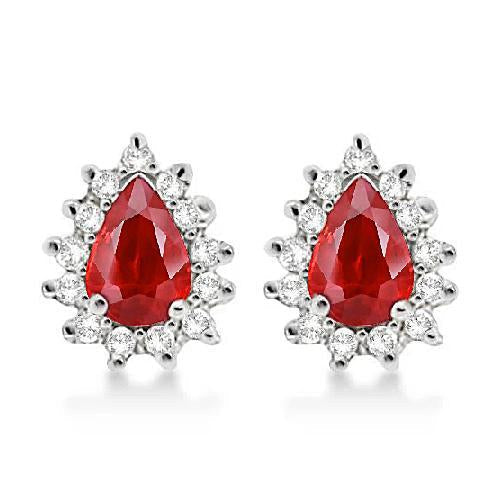 White Gold 14K Red Ruby And Diamond Halo Stud Women Earring 5 Ct - Gemstone Earring-harrychadent.ca