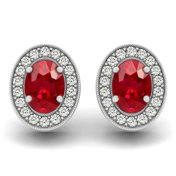 White Gold 14K Red Ruby And Diamonds 5 Carats Lady Studs Earrings - Gemstone Earring-harrychadent.ca