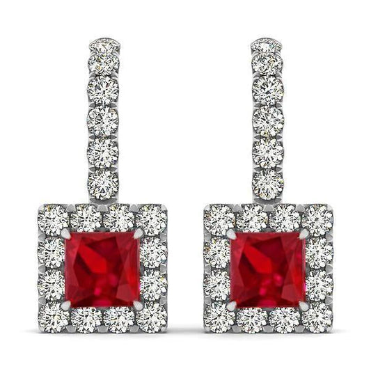 White Gold 14K Women Dangle Earrings 7 Ct Ruby With Diamonds - Gemstone Earring-harrychadent.ca