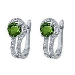 White Gold 2.60 Carats Round Green Sapphire Diamond Hoop Earrings - Gemstone Earring-harrychadent.ca