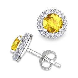 White Gold 5 Carats Women Round Cut Yellow Sapphire Studs Earrings