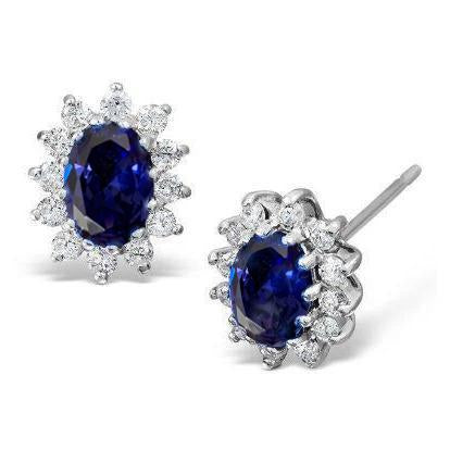 White Gold 5 Ct Blue Tanzanite & Diamonds Lady Studs Earrings Halo - Gemstone Earring-harrychadent.ca