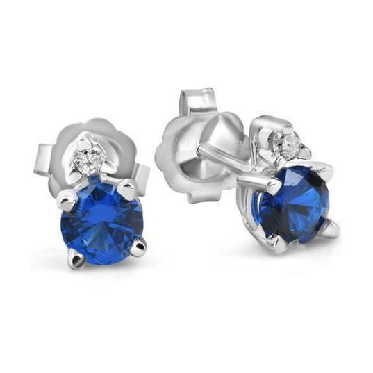 White Gold Blue Sapphire And Diamonds 3.30 Ct Lady Studs Earring - Gemstone Earring-harrychadent.ca