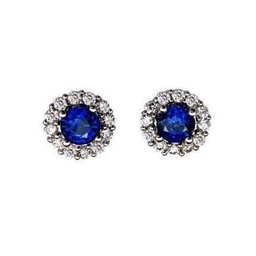 White Gold Blue Sapphire And Round Cut 3.10 Carats Diamond Lady Studs - Gemstone Earring-harrychadent.ca