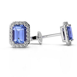 White Gold Halo Tanzanite With Diamonds 4 Ct Studs Earrings