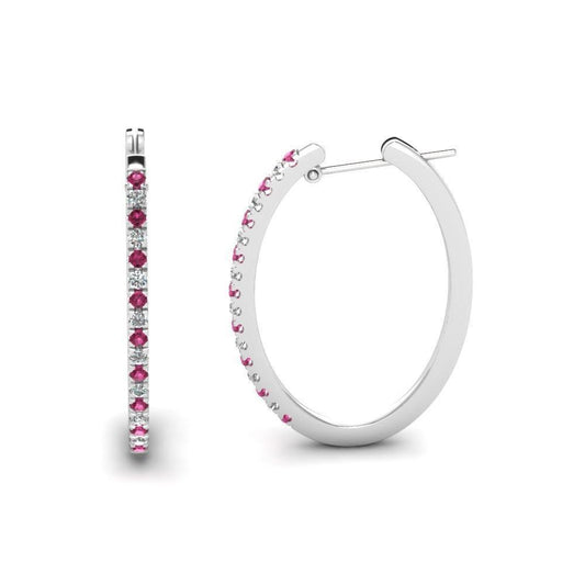 White Gold Hoop Earrings 8.50 Ct Round Pink Sapphire And Diamonds - Gemstone Earring-harrychadent.ca
