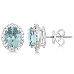 White Gold Lady Stud Earrings 5.80 Ct Aquamarine And Diamonds