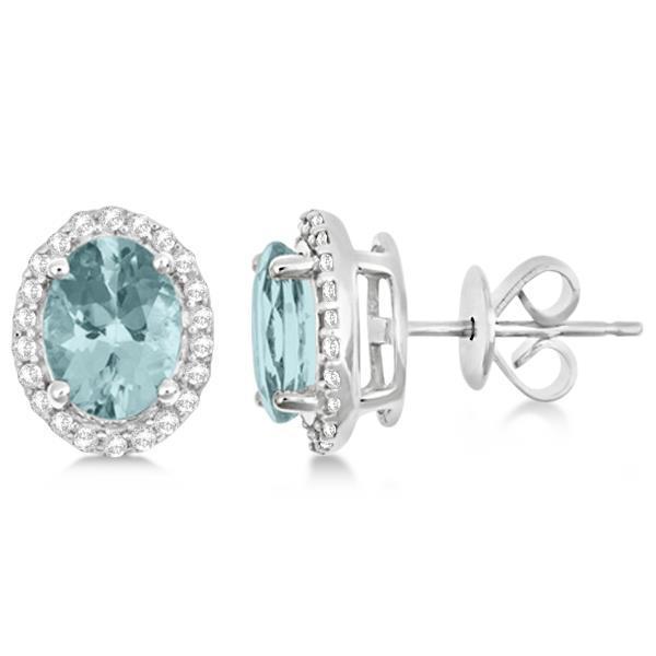 White Gold Lady Stud Earrings 5.80 Ct Aquamarine And Diamonds - Gemstone Earring-harrychadent.ca