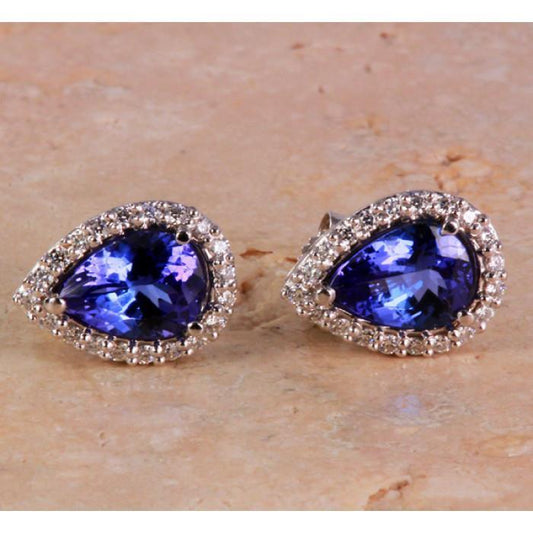 White Gold Pear Tanzanite With Diamonds 5 Carats Stud Earrings - Gemstone Earring-harrychadent.ca