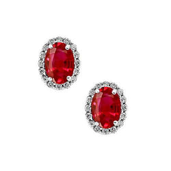 White Gold Red Ruby With Round Natural Earth Mined Diamond Halo Earrings 2.32 Carats