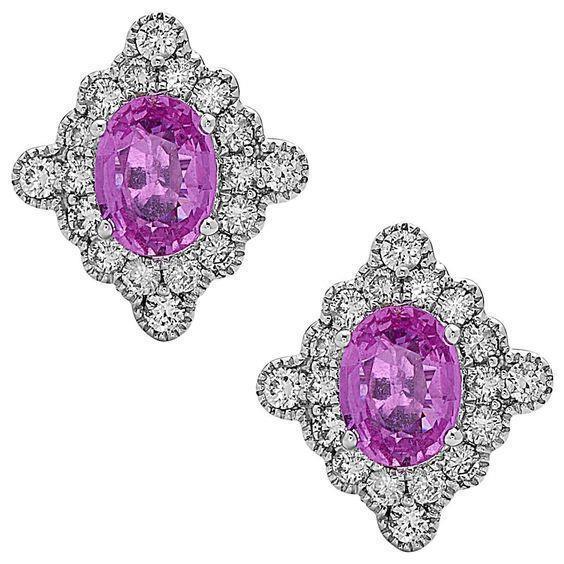 White Gold Women 22 Ct Pink Kunzite Diamond Stud Halo Earrings - Gemstone Earring-harrychadent.ca
