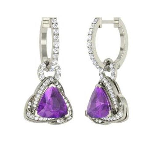 Women Dangle Earrings 5.10 Ct Amethyst And Diamonds White Gold 14K - Gemstone Earring-harrychadent.ca