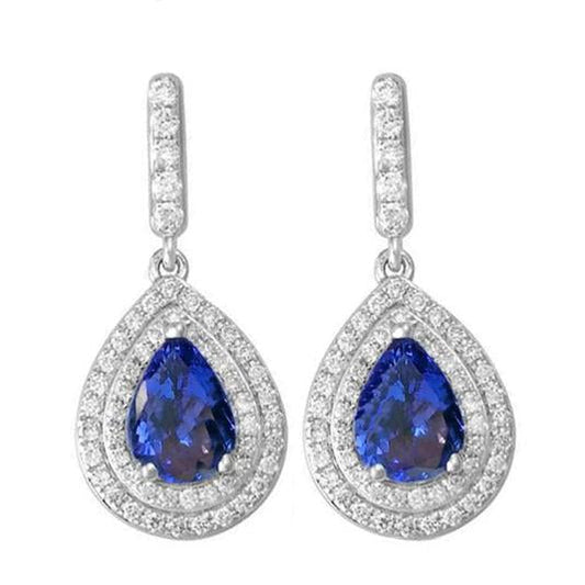 Women Dangle Earrings 8 Ct Tanzanite With Diamonds Gold White 14K - Gemstone Earring-harrychadent.ca